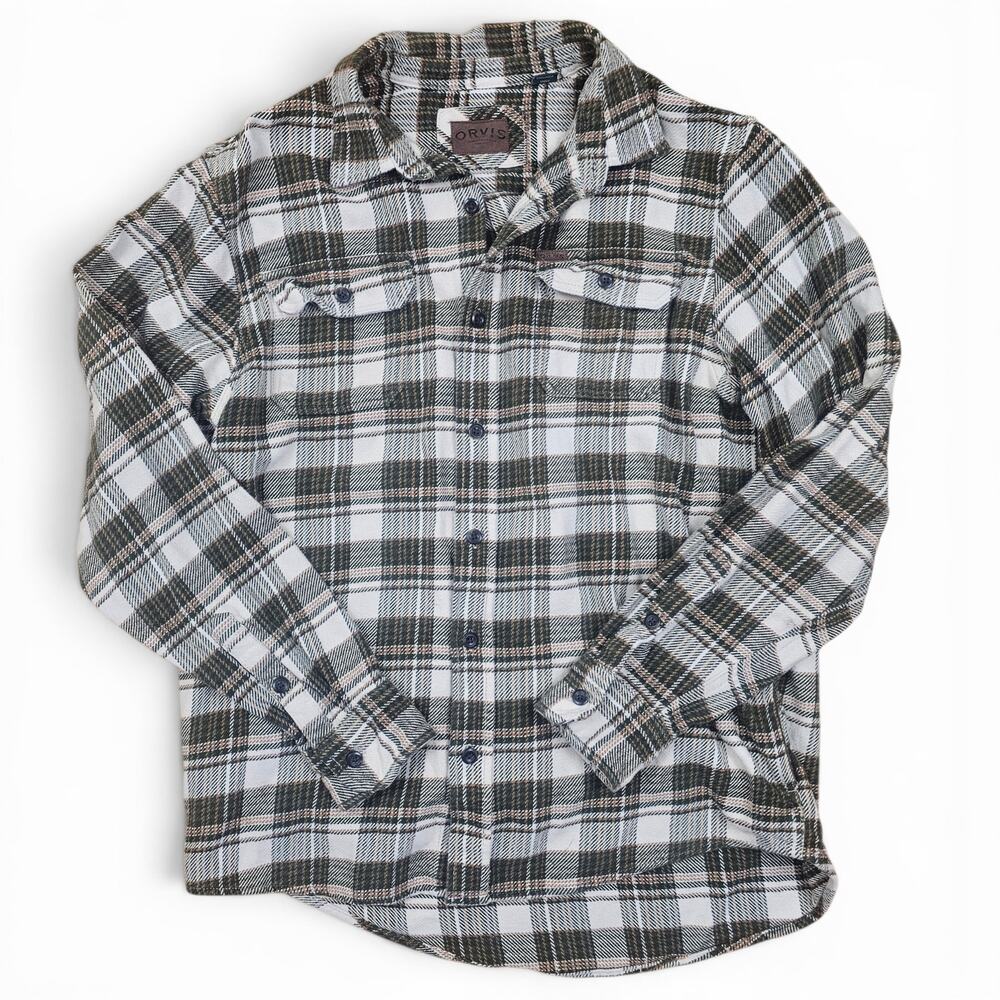ORVIS Flannel Shirt Jacket Men's L Plaid Heavyweight Outdoor Workwear Minimalist
